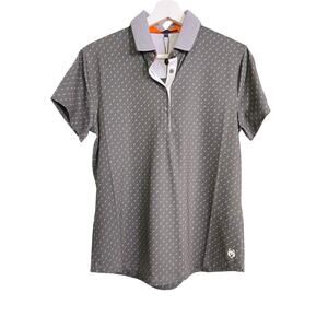 Greyson Women Polo Shirt Gray Print Short Sleeve Performance Golf Top M NWT